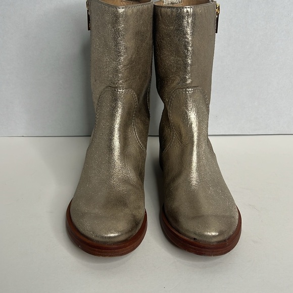 Tory Burch Halle Metallic Gold Leather Mid Calf Short Boots Shoes Size 6M - Picture 6 of 11
